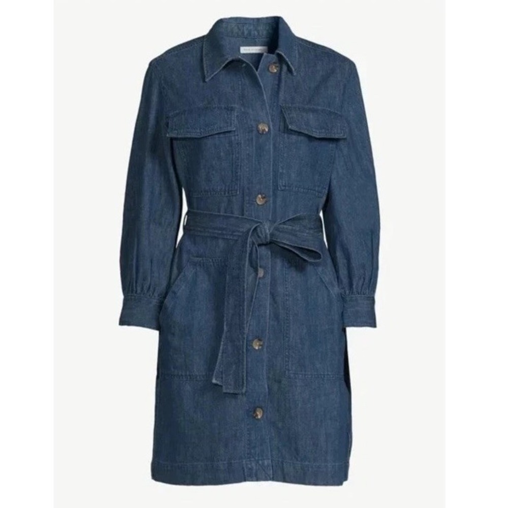 Free Assembly Denim Shirt Dress XL Ballon Sleeve Utility Belted Medium Wash Chic - Picture 4 of 15